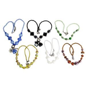 Set of 6 Safari Murano Art Glass Bead Necklaces, Amber Blue Green Onyx Heart+